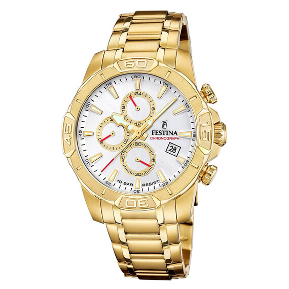Pánské hodinky Festina Timeless Chronograph F20705/1, Verze: žluté zlato 