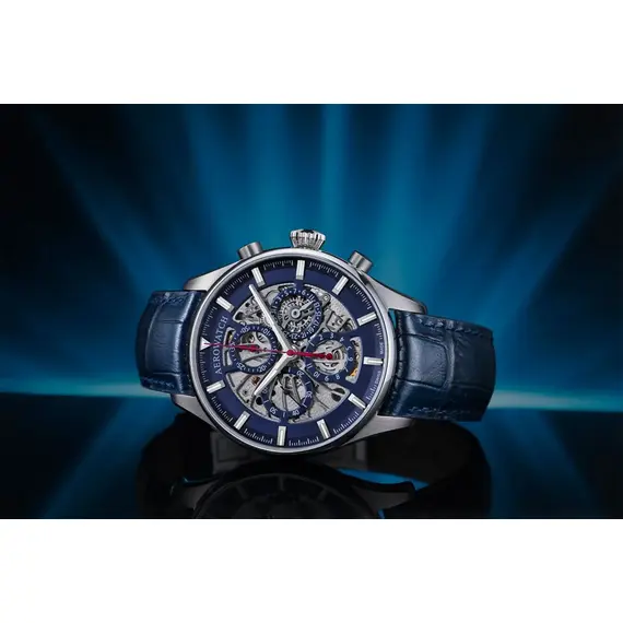 Pánské hodinky Aerowatch Les Grandes Classiques Chronograph Semi-Skeleton A 61989 AA07 1/2 SQ, Verze: modrá , 2 image