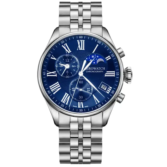 Pánské hodinky Aerowatch Les Grandes Classiques Chronograph Moon Phase A 78990 AA04 M, Verze: modrá2 