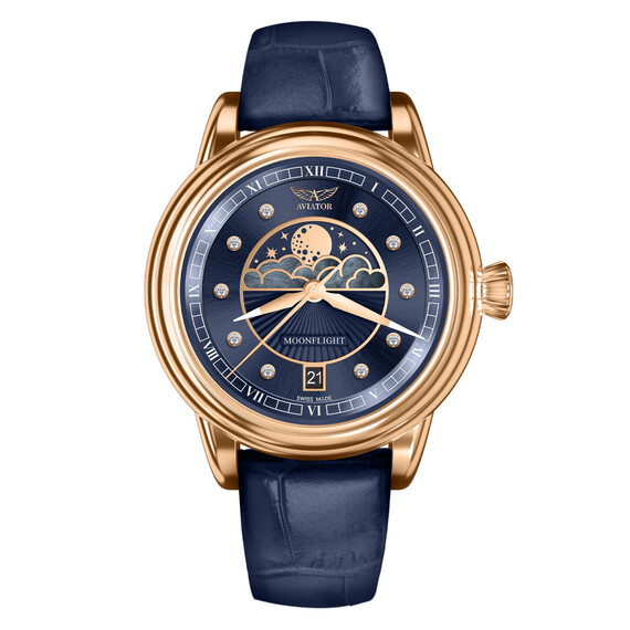 Dámské hodinky Aviator Douglas Moonflight Diamond Edition V.1.33.2.380.4, Verze: růžové zlato 