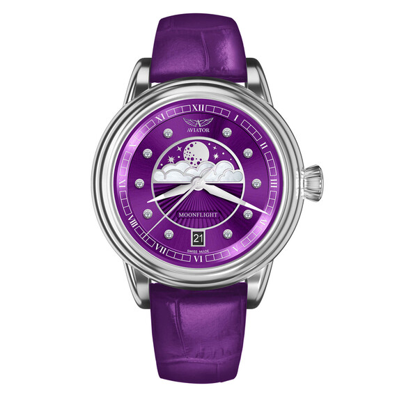 Dámské hodinky Aviator Douglas Moonflight Diamond Edition V.1.33.0.361.4, Verze: fialová 