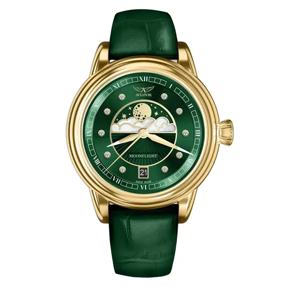 Dámské hodinky Aviator Douglas Moonflight Diamond Polska Edycja V.1.33.1.391.4 PL, Verze: žluté zlato 